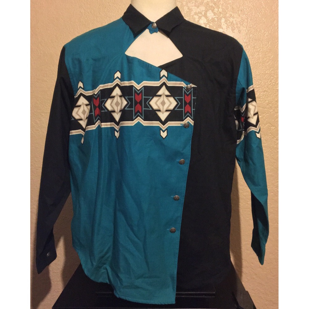 Brooks & Dunn Panhandle Slim Men's Size XL Teal Black Aztec Western Shirt